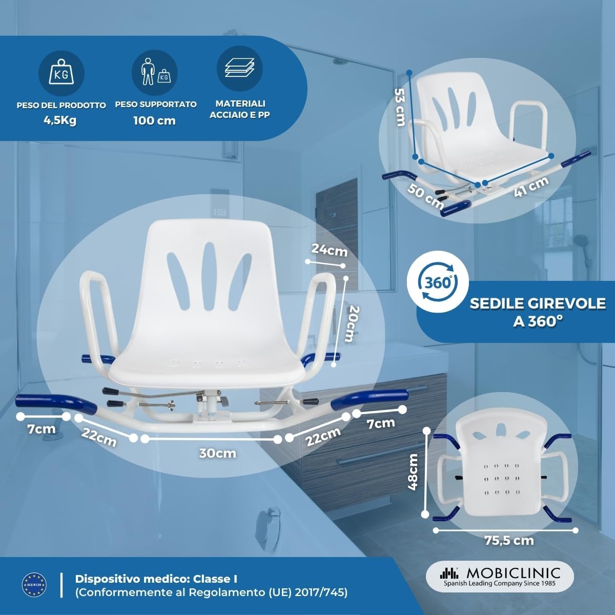 Mobiclinic, Sedia girevole per vasca da bagno anziani